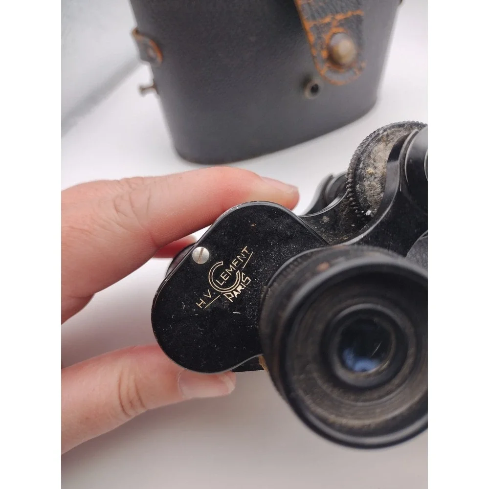 Vintage French H.V. Clement Paris Lightweight 8X25 Binoculars With Case
